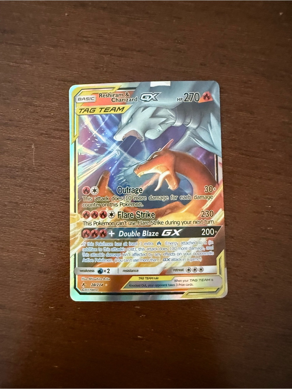 Reshiram & Charizard GX Tag Team Pokémon Card - Red, White, Gold Holo
